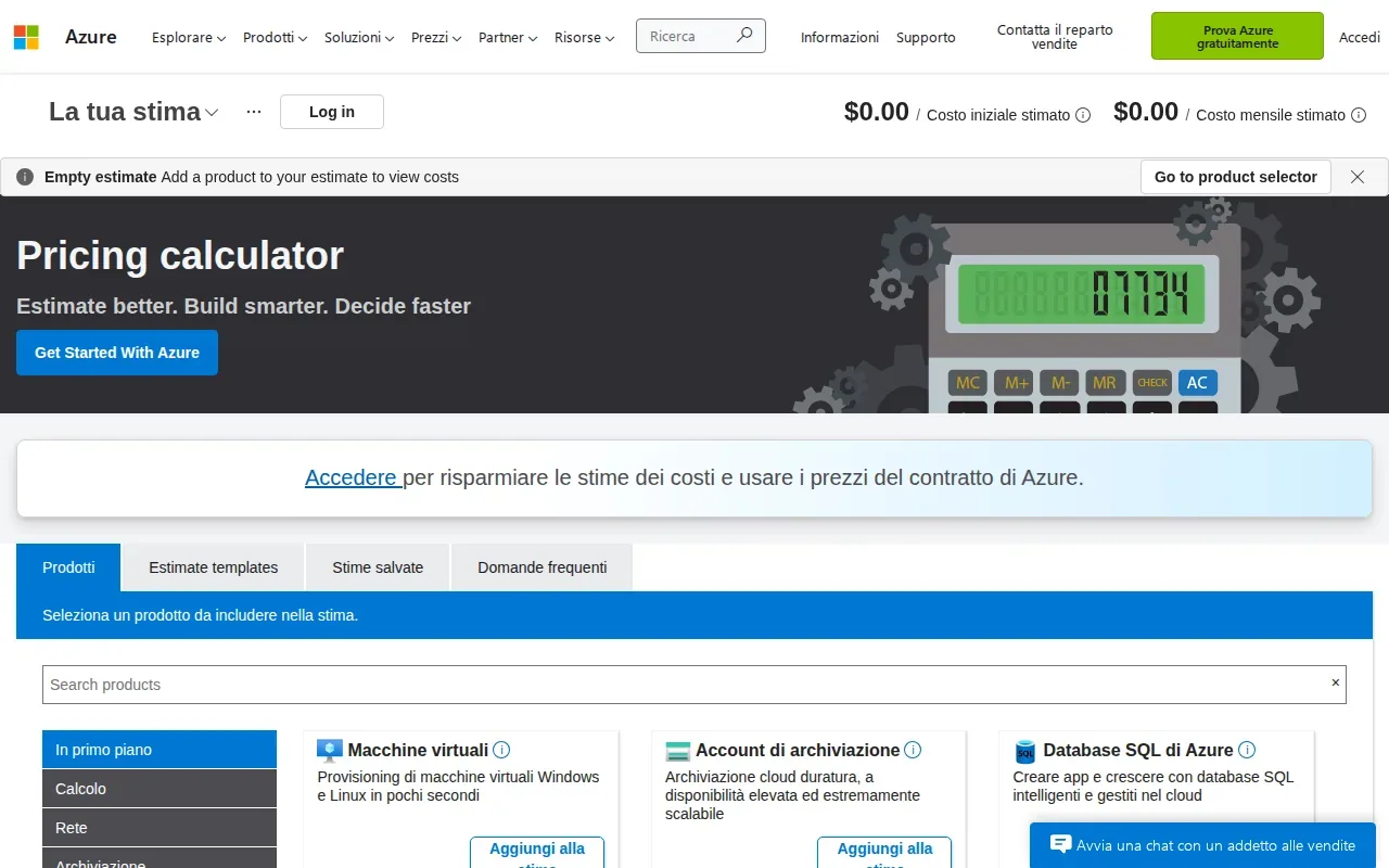 Screenshot of the Azure Pricing Calculator by Microsoft website