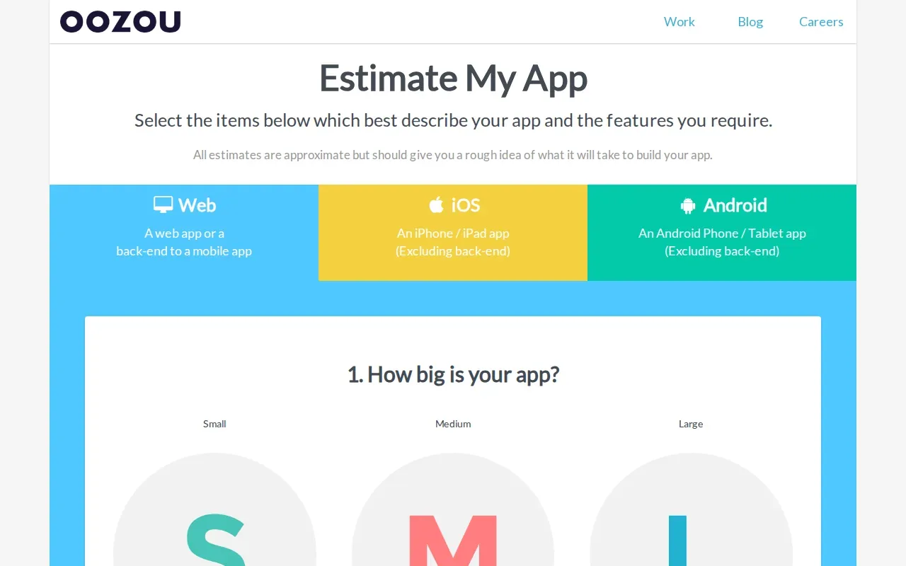 Screenshot of the App Cost Calculator by Estimate My App website