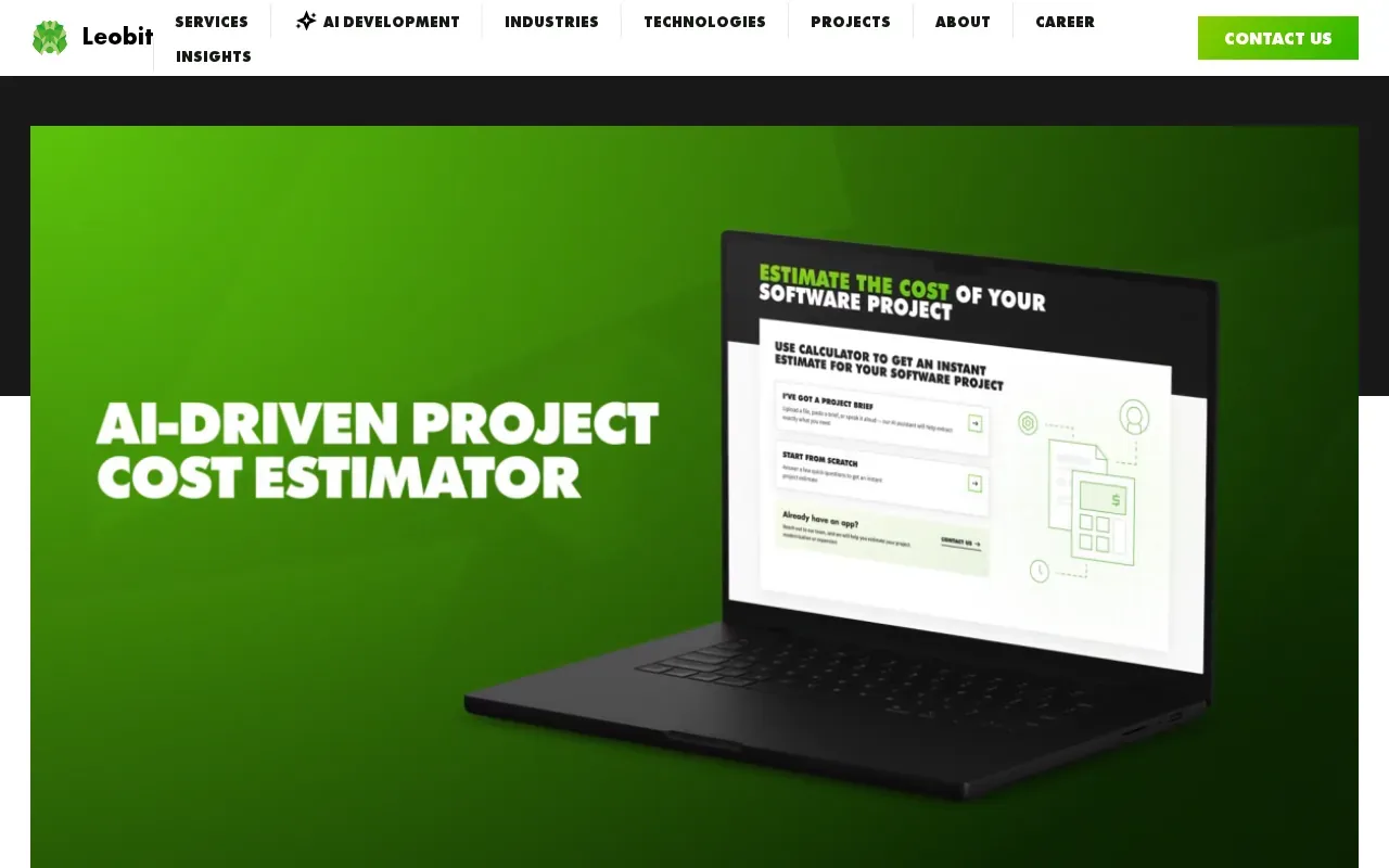 Screenshot of the Software Development Cost Calculator by Leobit website