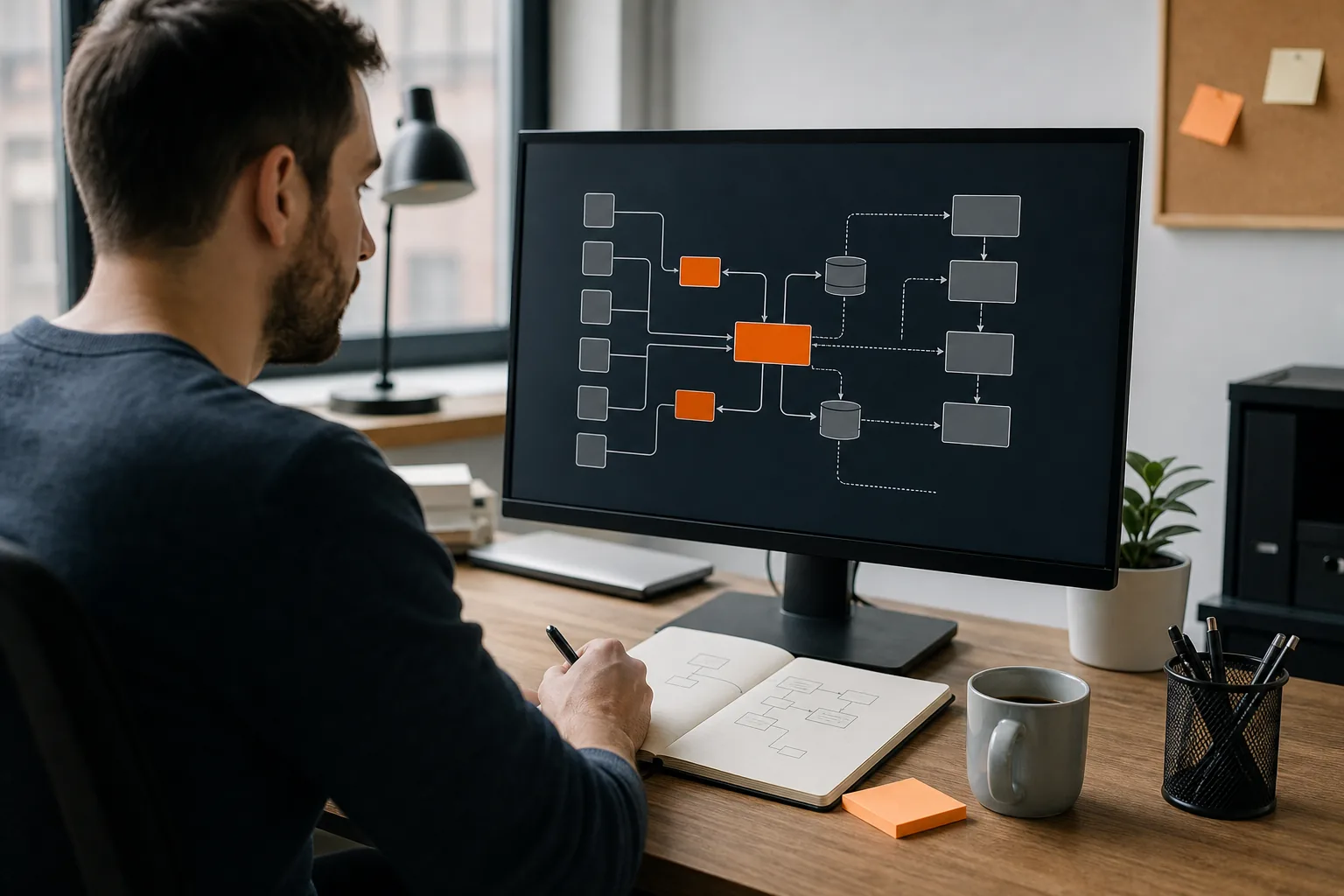 Engineer mapping API integrations and monitoring needs in a United States office.