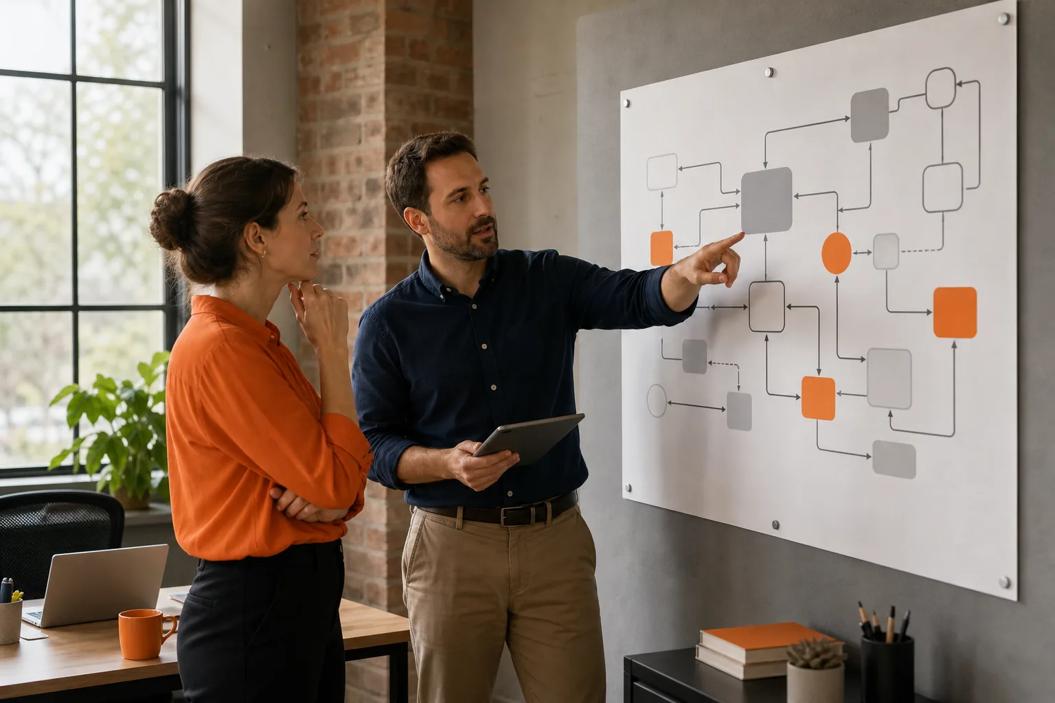 Team mapping API integrations and business workflows in a US office.