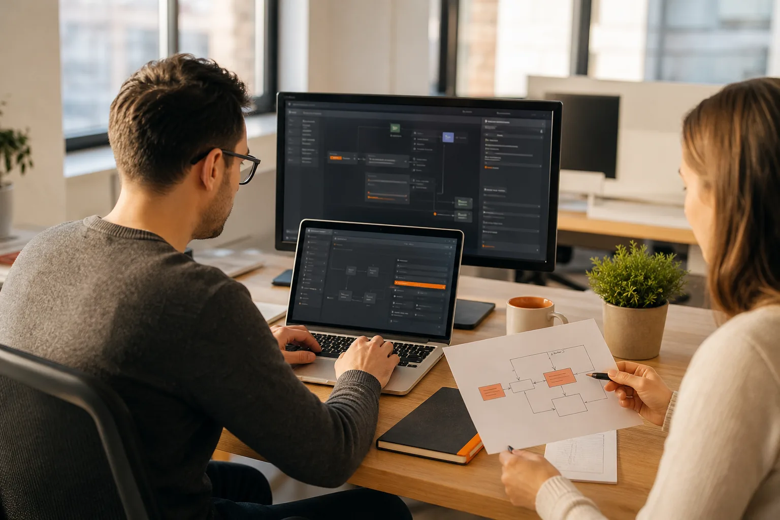 Developer creating a first API integration test in a U.S. office.