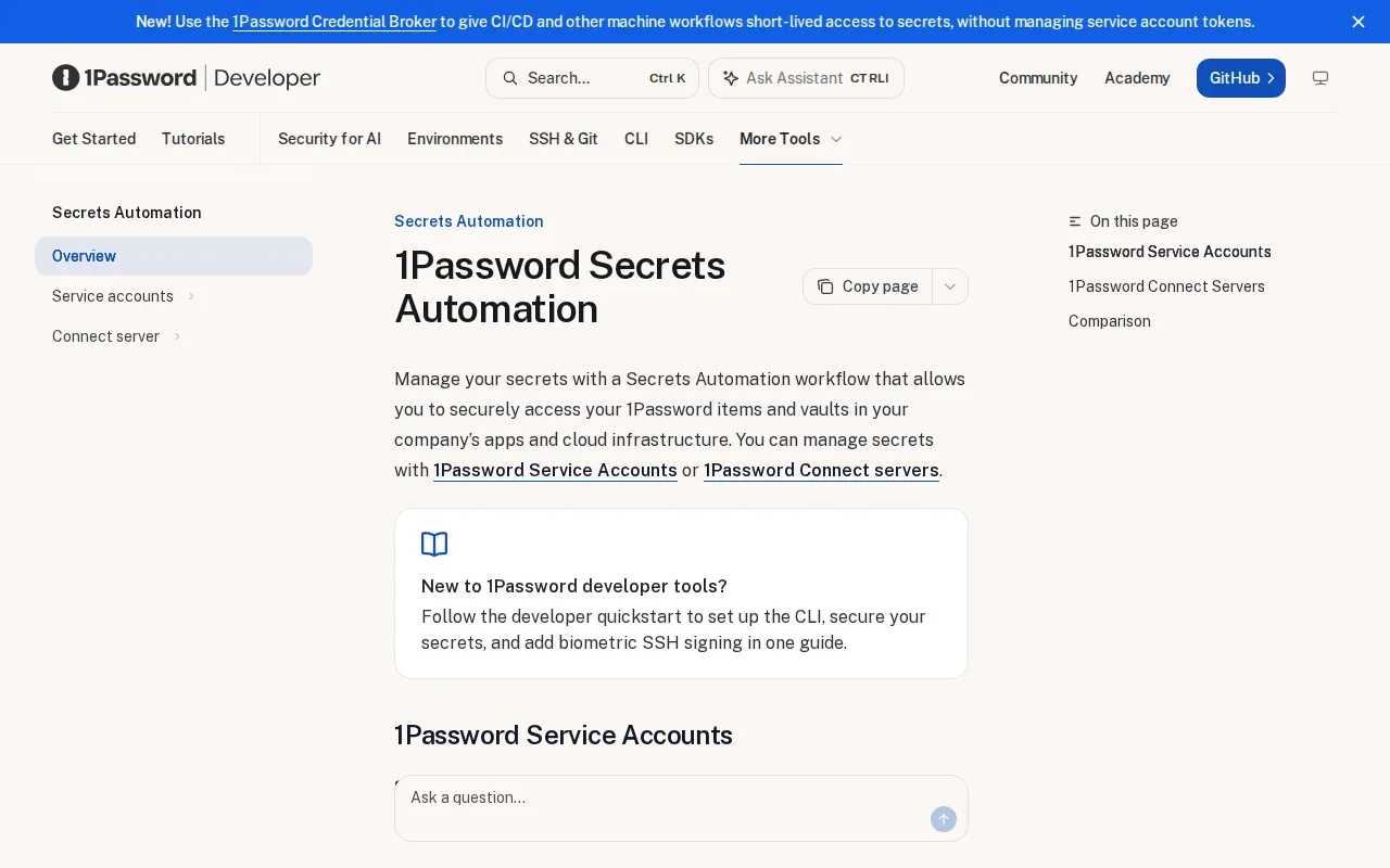 Screenshot of the 1Password Secrets Automation website