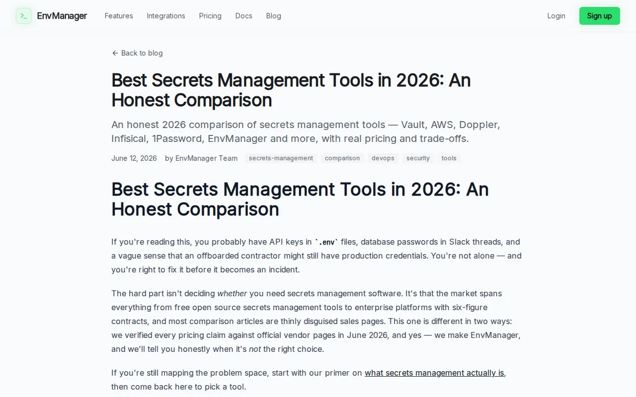 Screenshot of the AWS Secrets Manager website