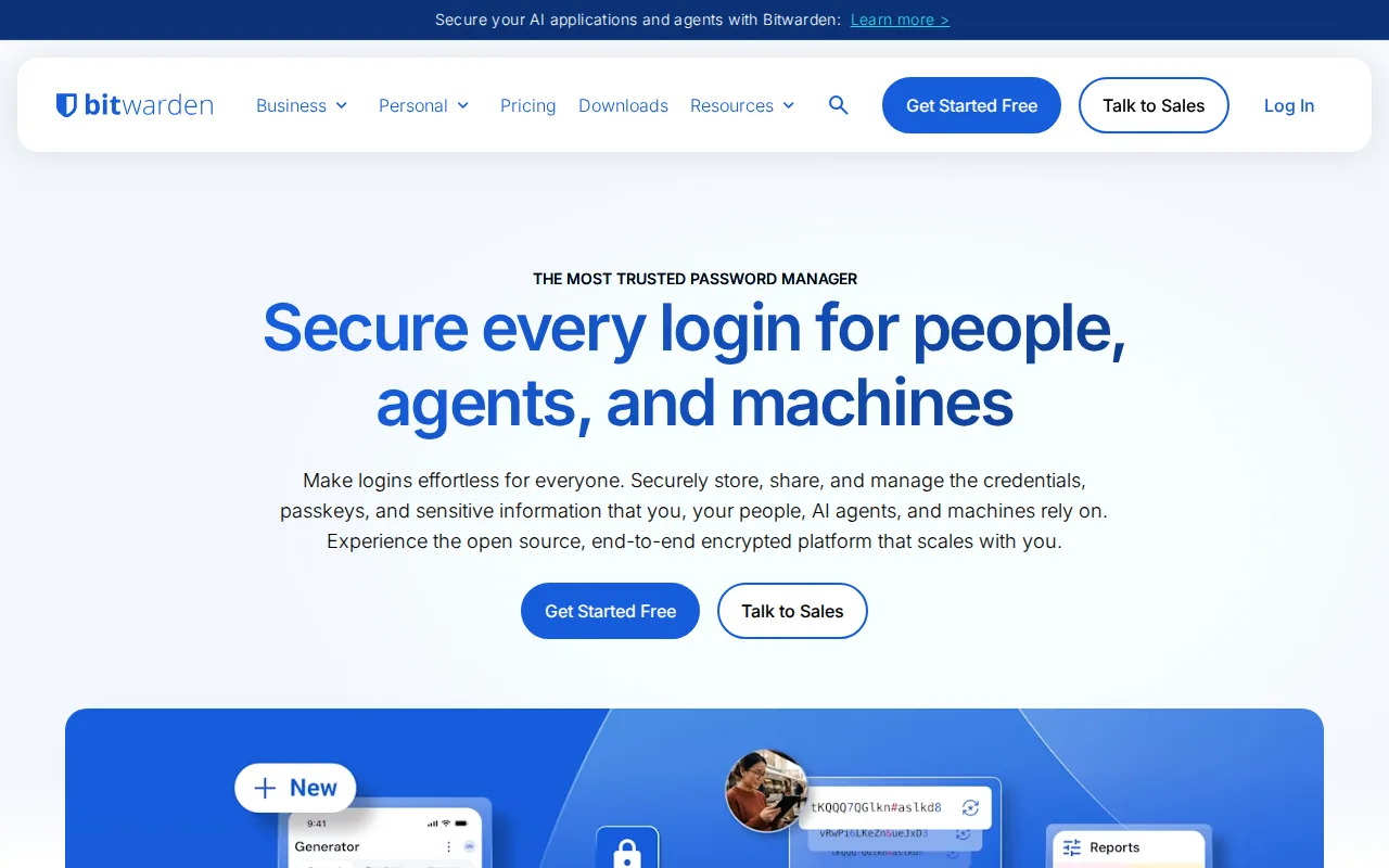 Screenshot of the Bitwarden website