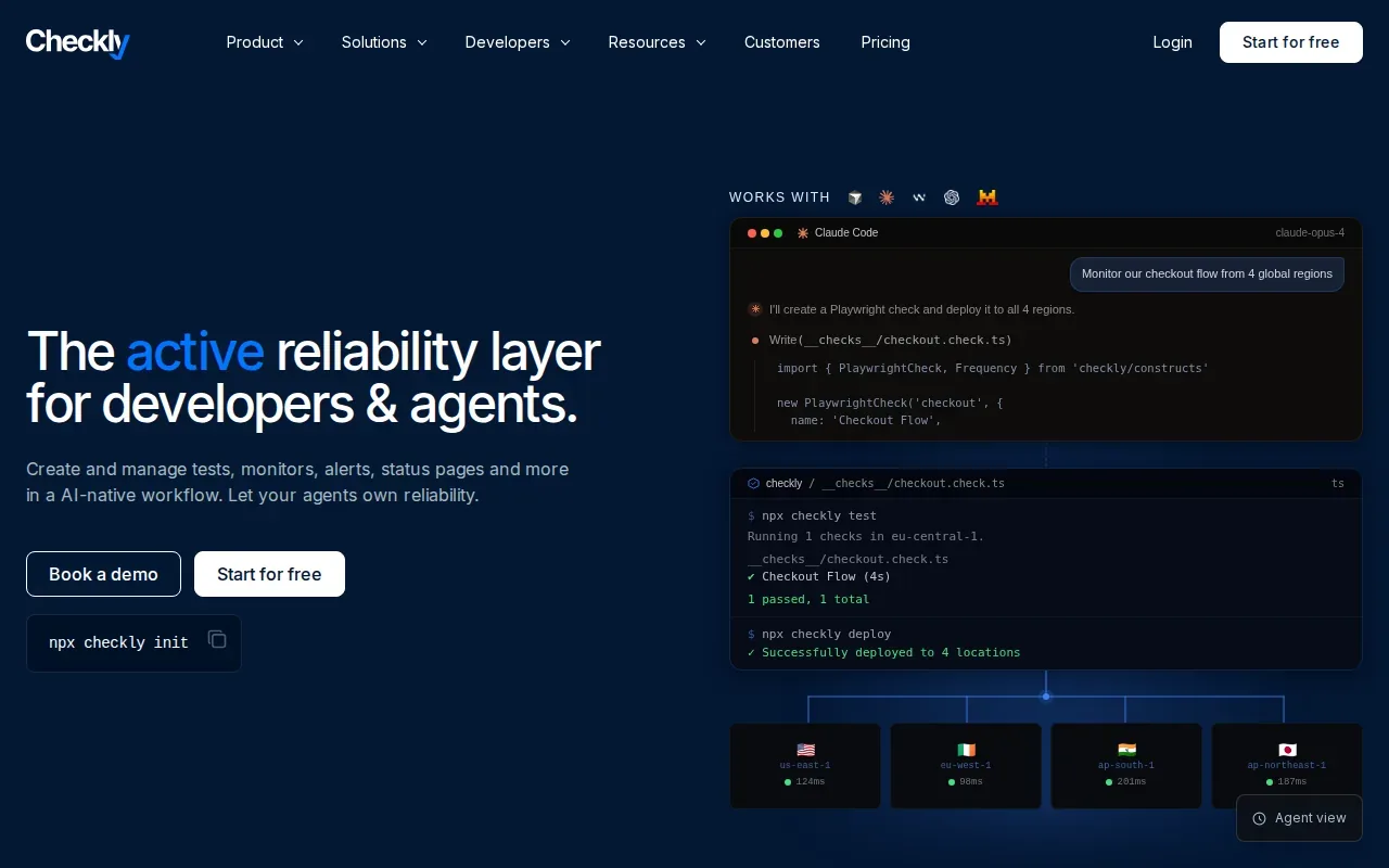 Screenshot of the Checkly website