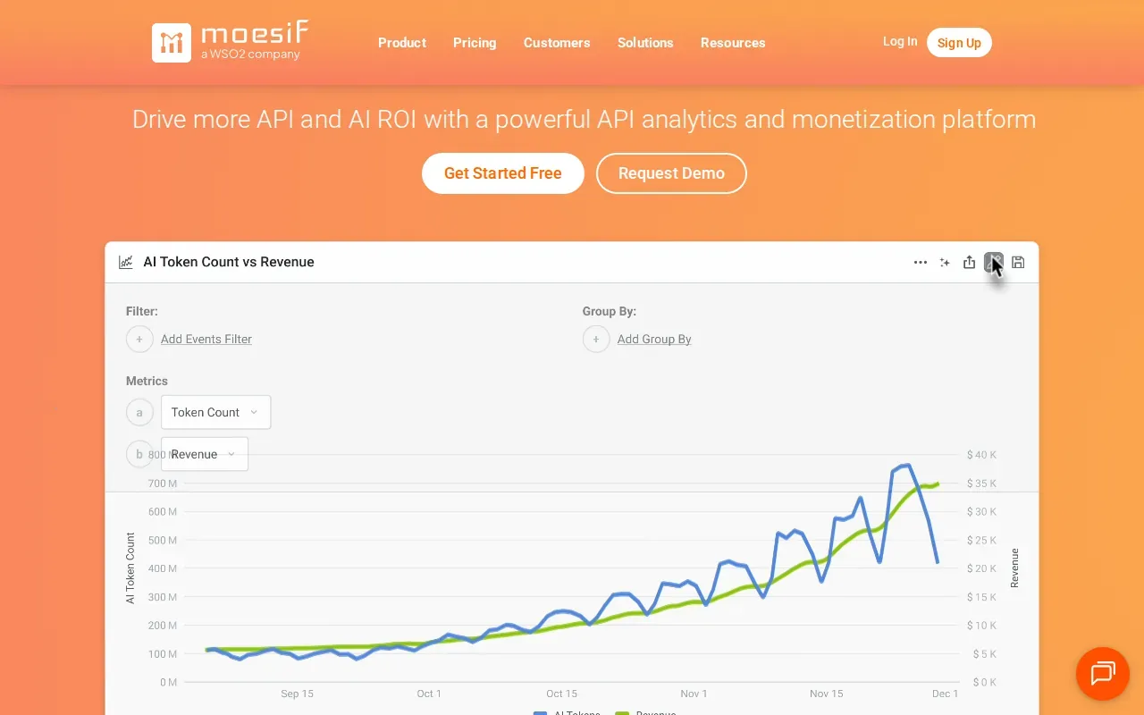 Screenshot of the Moesif website