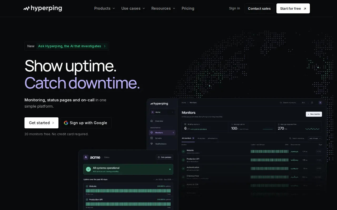 Screenshot of the Hyperping website