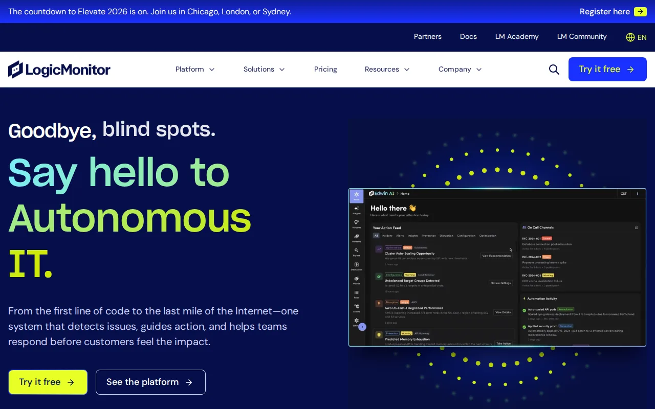 Screenshot of the LogicMonitor website