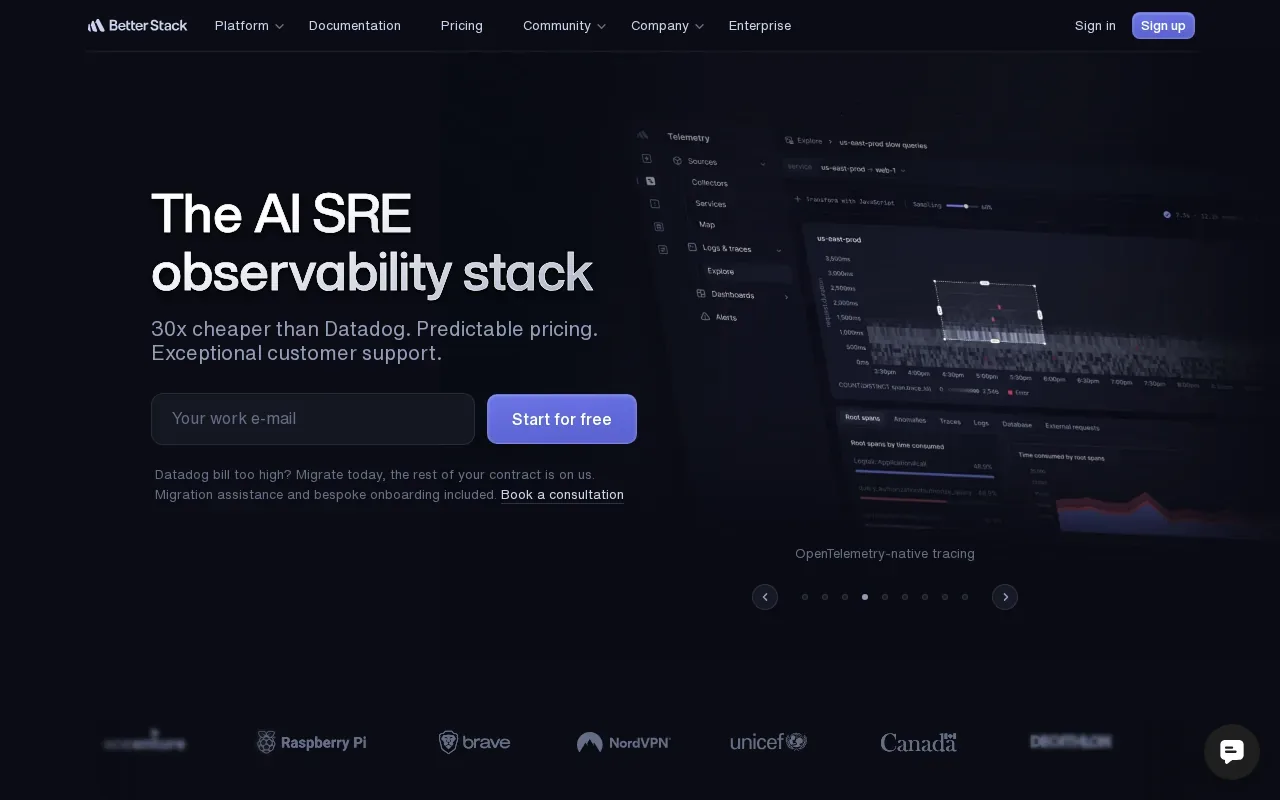 Screenshot of the Better Stack website