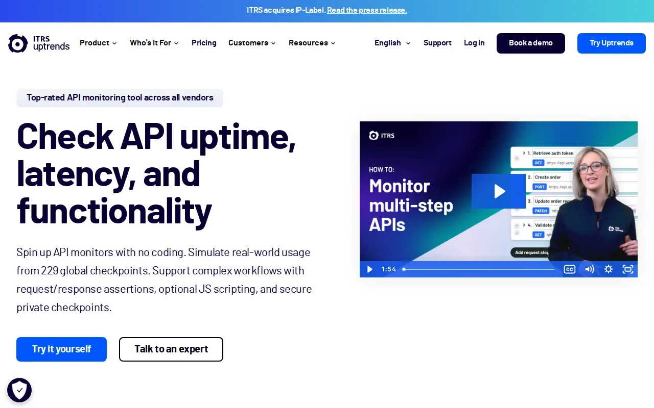Screenshot of the Uptrends website