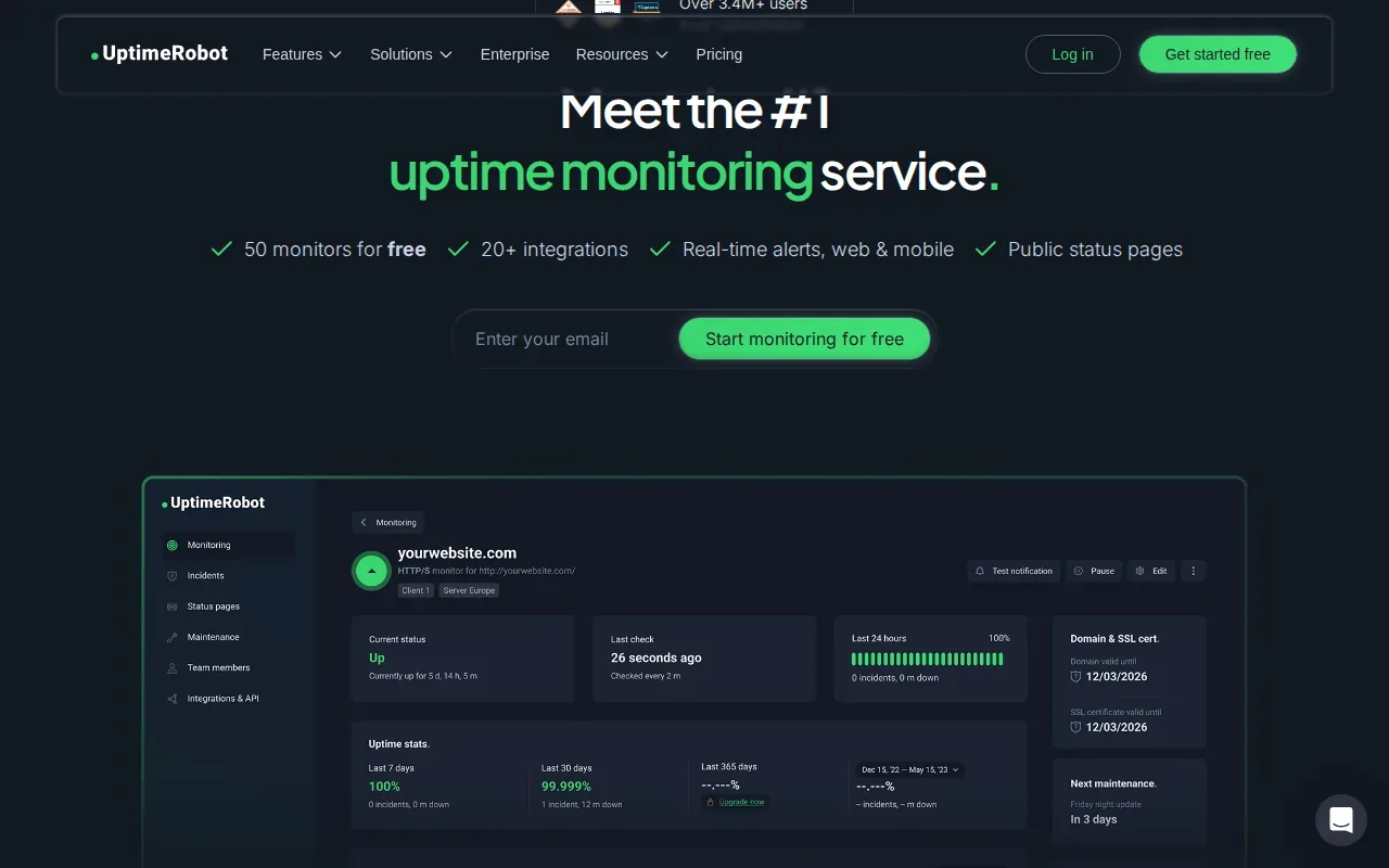 Screenshot of the UptimeRobot website