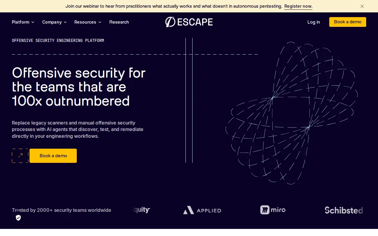 Screenshot of the Escape website