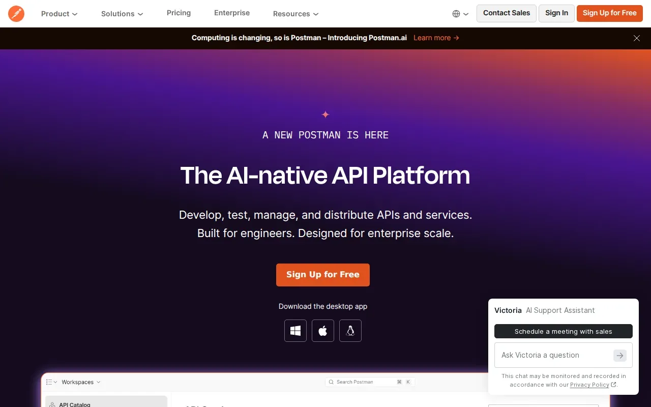 Screenshot of the Postman website