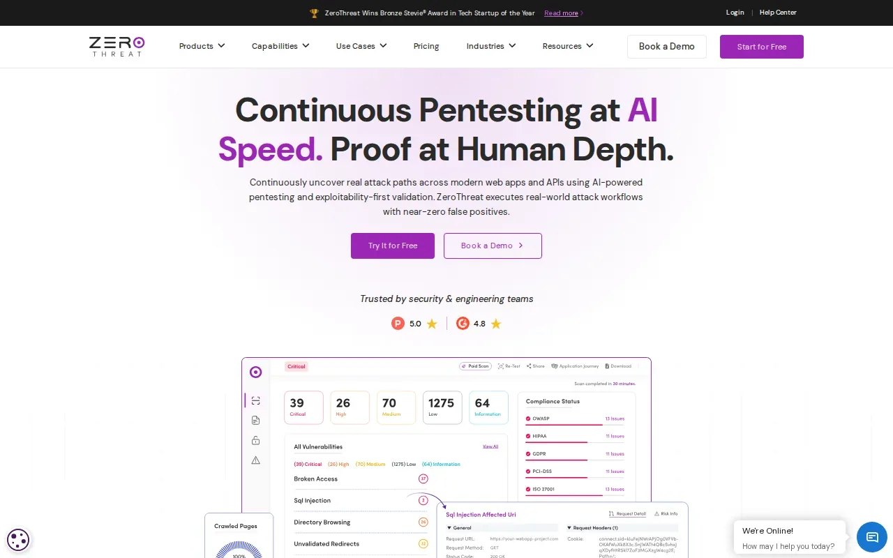Screenshot of the ZeroThreat (by ZeroThreat.ai) website