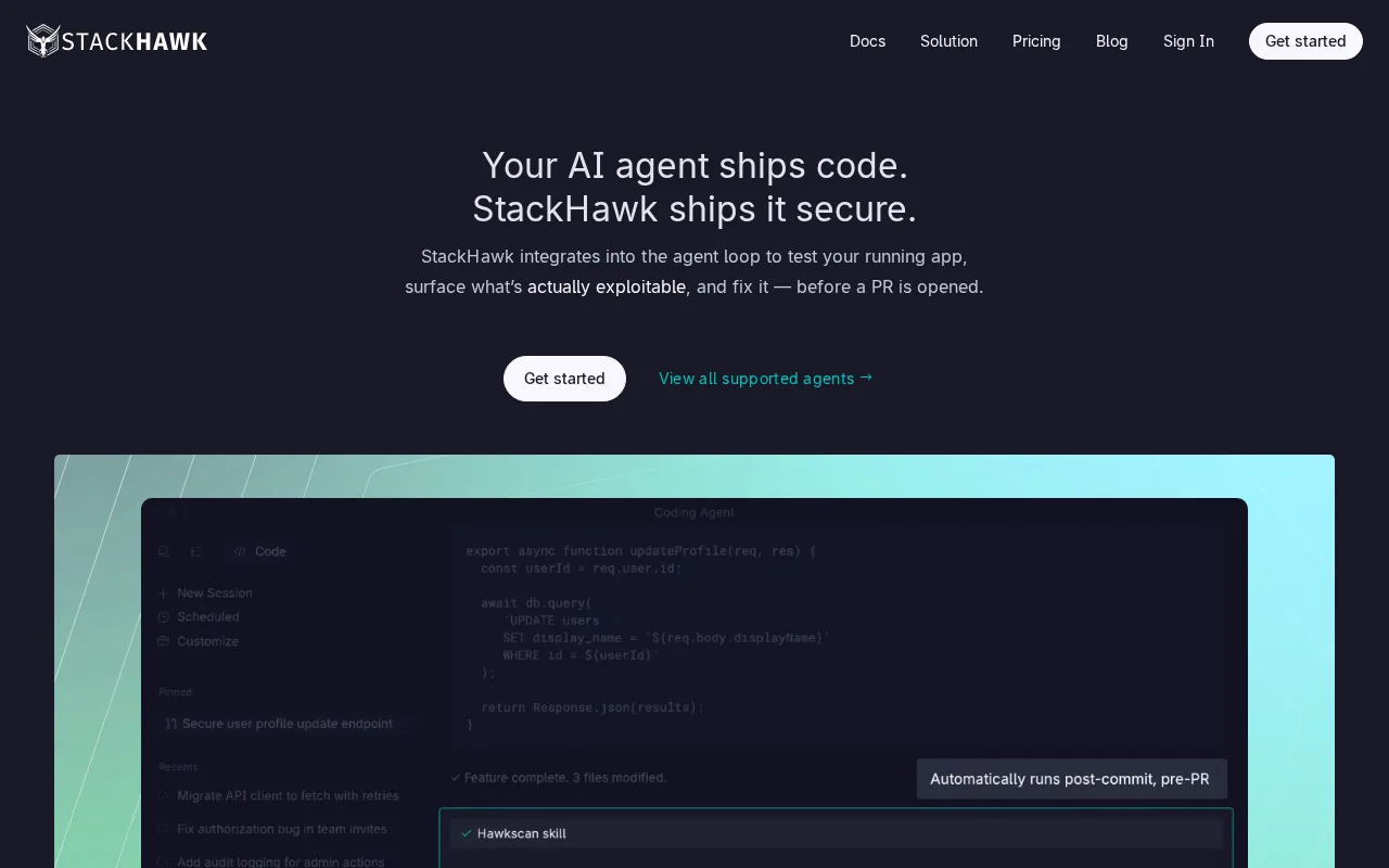 Screenshot of the StackHawk website