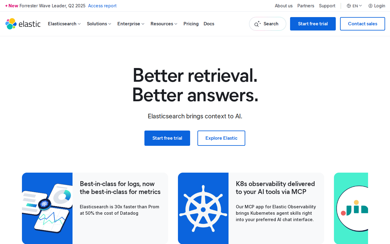 Elastic homepage screenshot