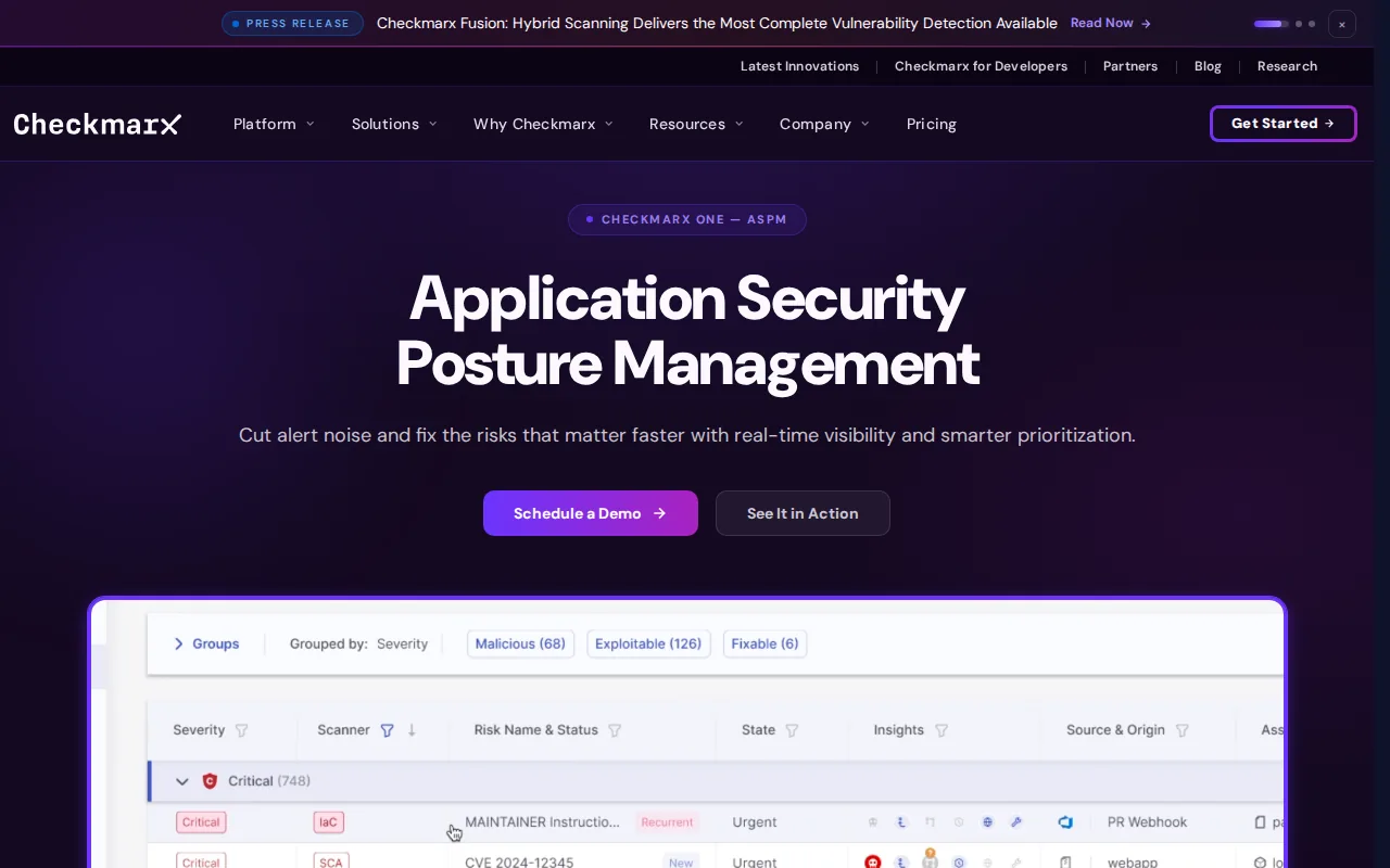 Screenshot of the Checkmarx One website