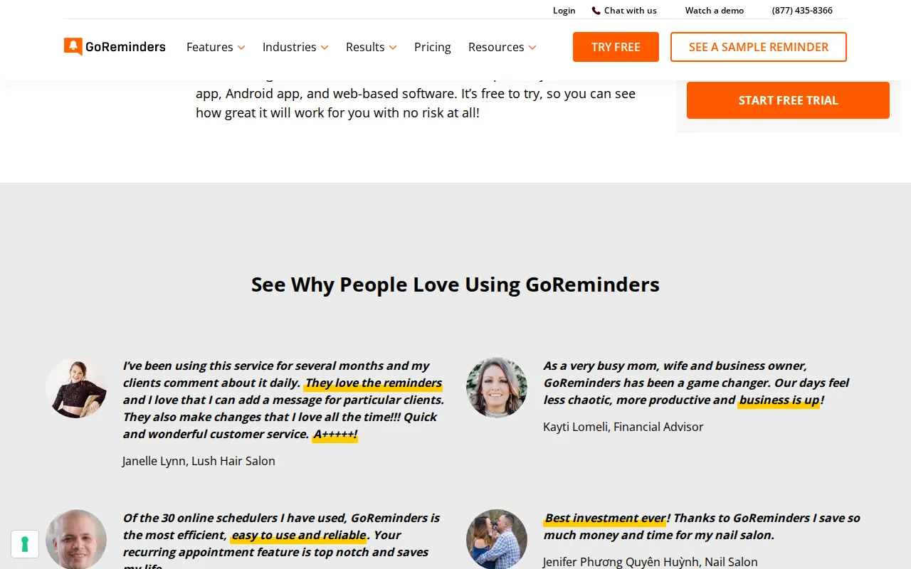 GoReminders: visual reference for 2. GoReminders , Simple SMS reminders for solo pros