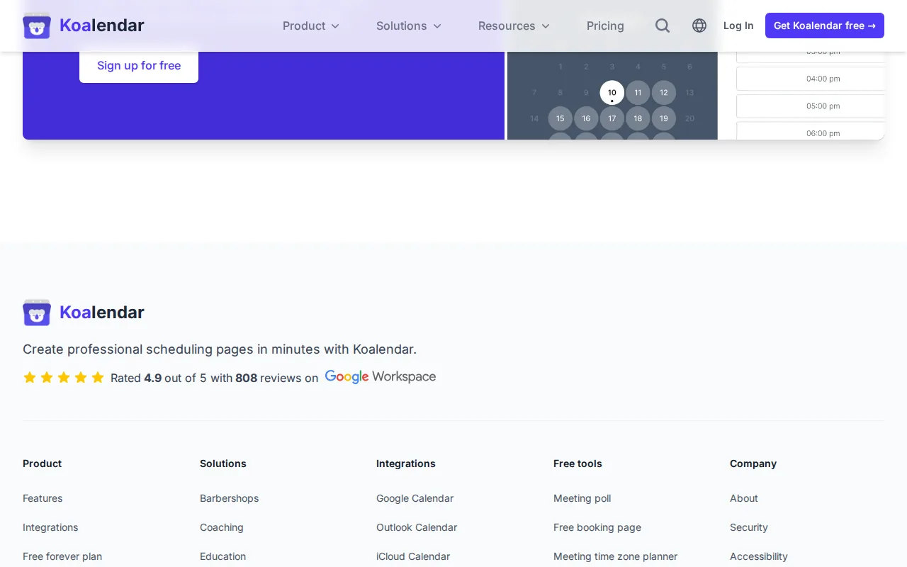 Koalendar: visual reference for 8. Koalendar , Calendar-first scheduling with add-on SMS credits