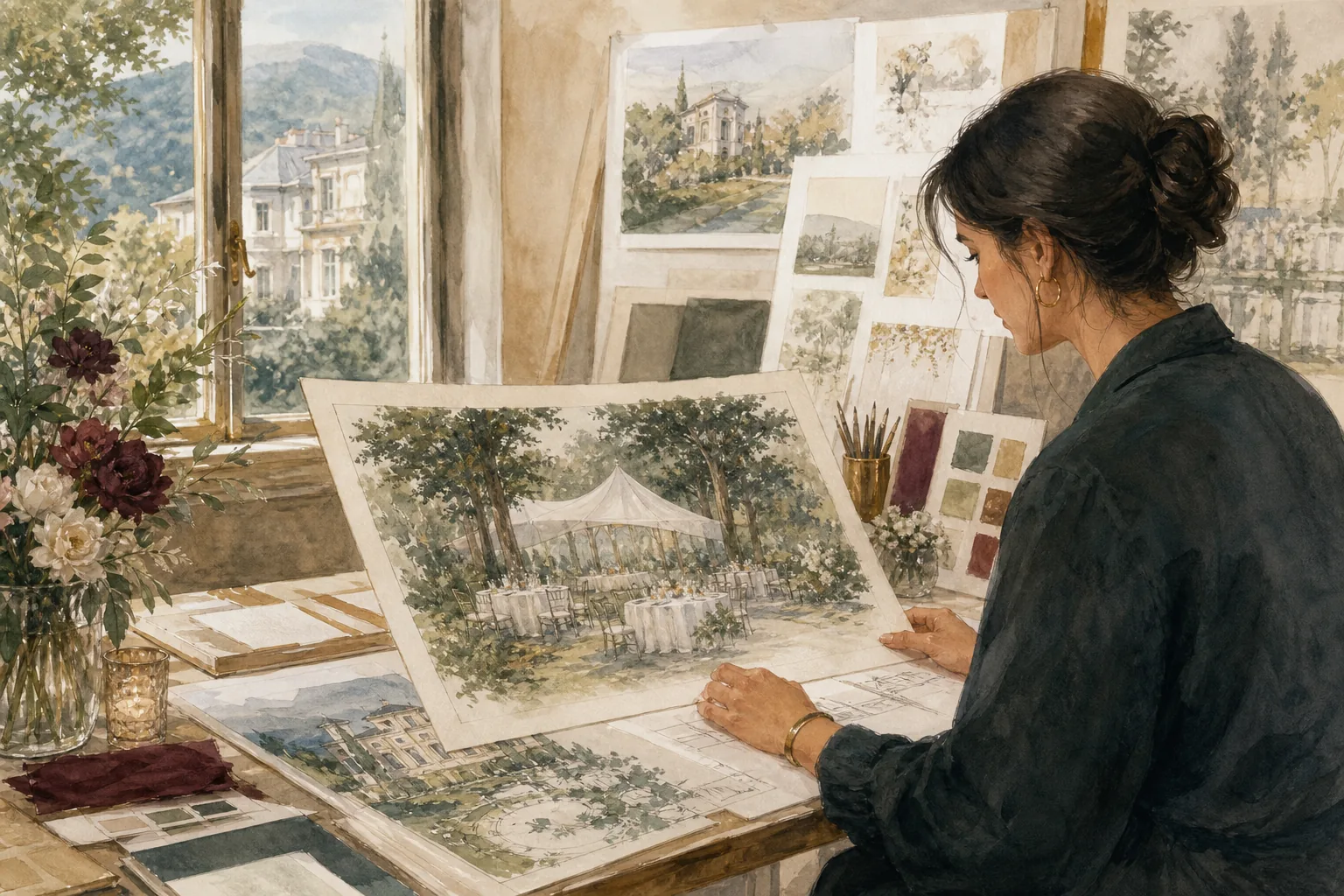 Planning an outdoor garden celebration at an Art Nouveau villa in Brunate.