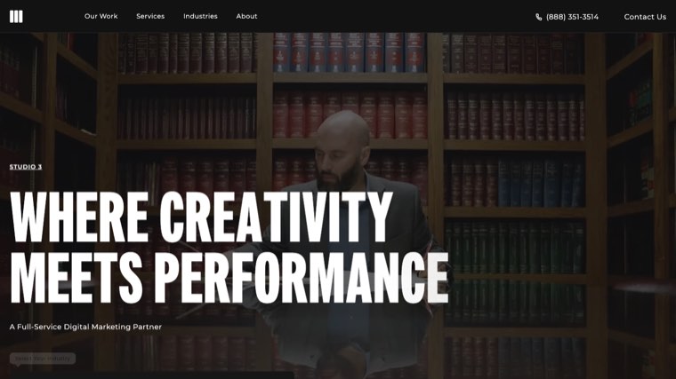Screenshot of the Studio 3 Marketing website