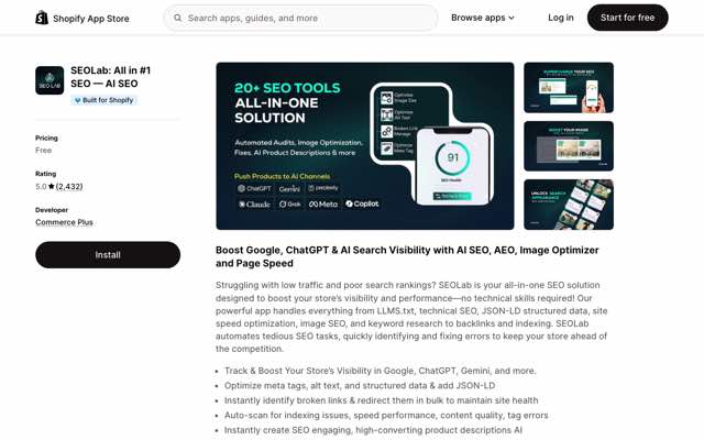 Screenshot of the SEOLab listing on the Shopify App Store