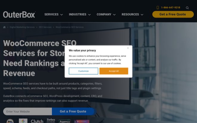 Screenshot of the OuterBox WooCommerce SEO services page