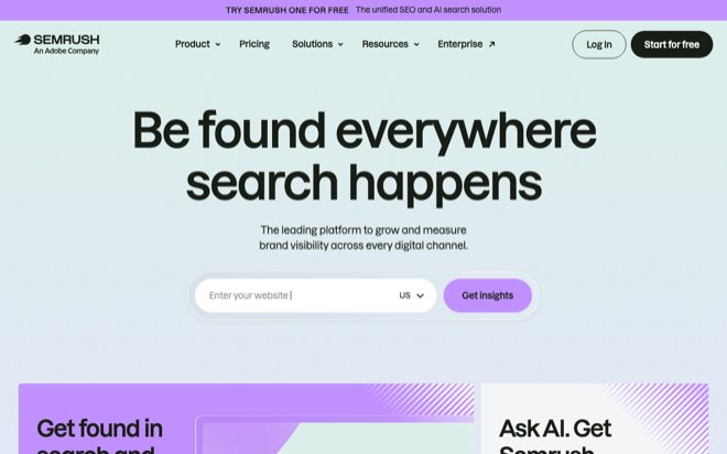 Screenshot of the Semrush homepage
