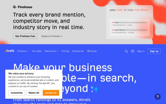 Screenshot of the Ahrefs homepage