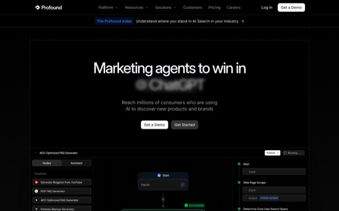Screenshot of the Profound homepage