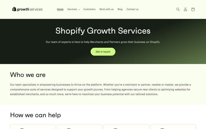 Screenshot of the Shopify Growth Services website