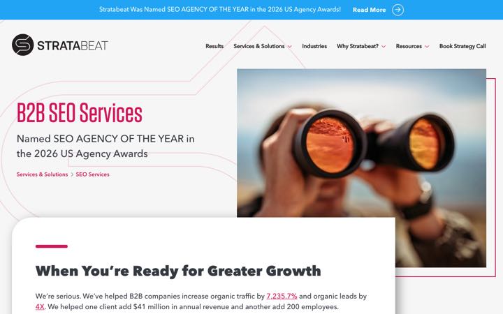 Screenshot of the Stratabeat B2B SEO services page