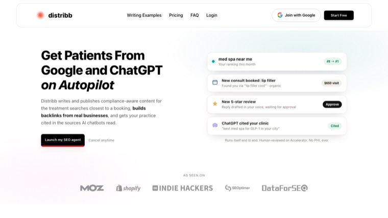 Distribb healthcare page: get patients from Google and ChatGPT on autopilot