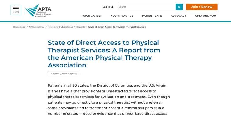 APTA report: State of Direct Access to Physical Therapist Services