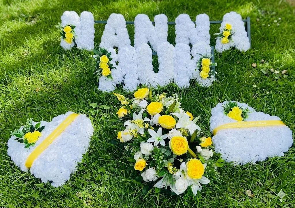 Heart-shaped permanent grave flowers prepared for delivery to Eltham