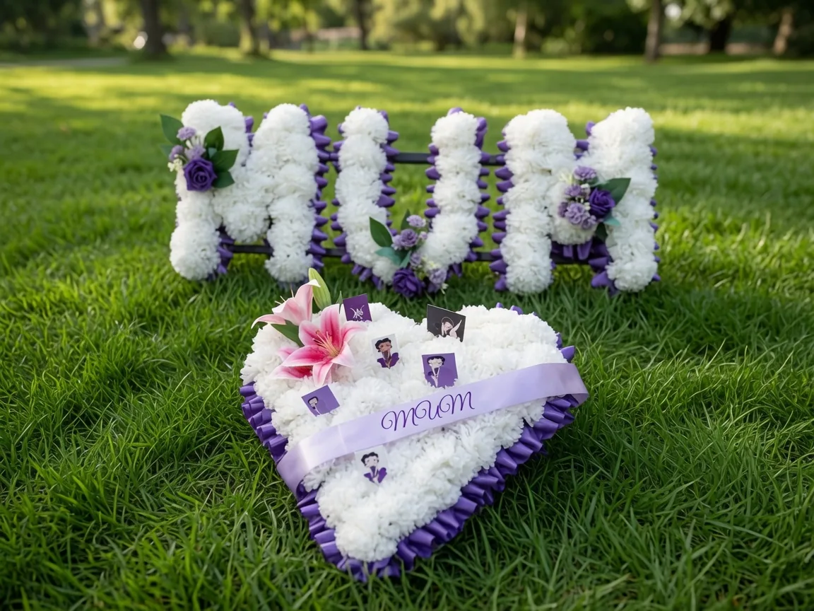 Heart-shaped silk funeral tribute for a Chatham grave
