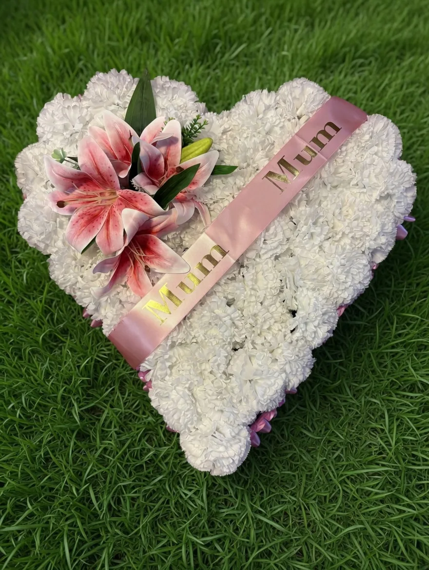 Heart-shaped silk funeral tribute for a Chatham memorial