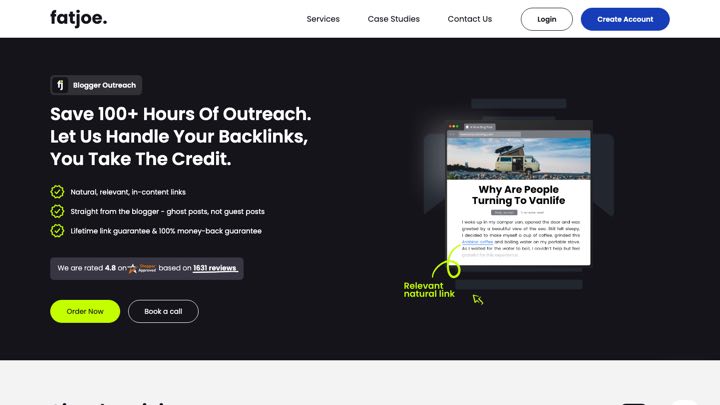 Screenshot: FATJOE blogger outreach service page