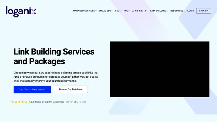 Screenshot: Loganix link building services and packages page