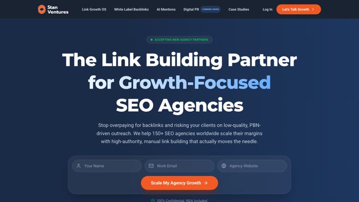 Screenshot: Stan Ventures link building partner for SEO agencies