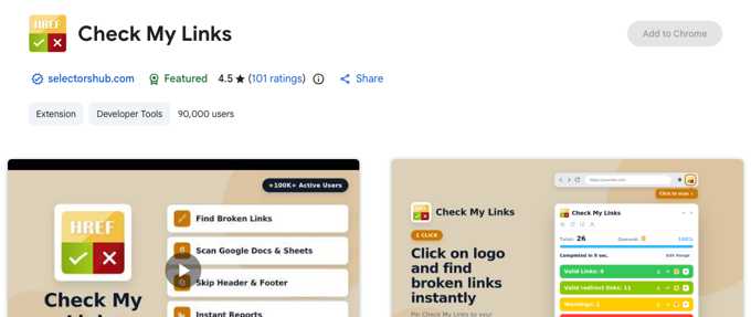 Check My Links listing in the Chrome Web Store