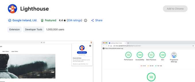Lighthouse listing in the Chrome Web Store