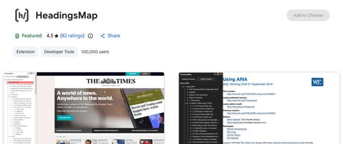 HeadingsMap listing in the Chrome Web Store