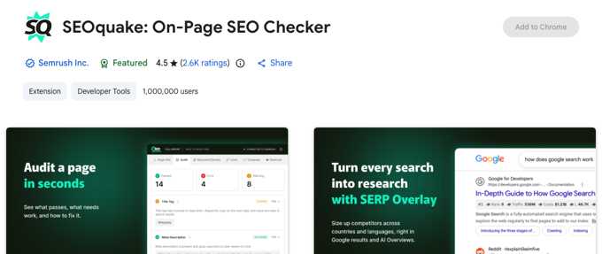 SEOquake listing in the Chrome Web Store