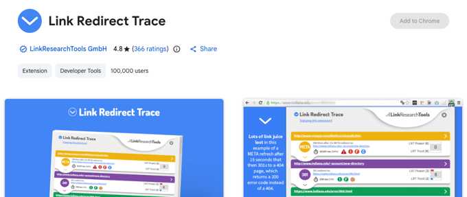 Link Redirect Trace listing in the Chrome Web Store