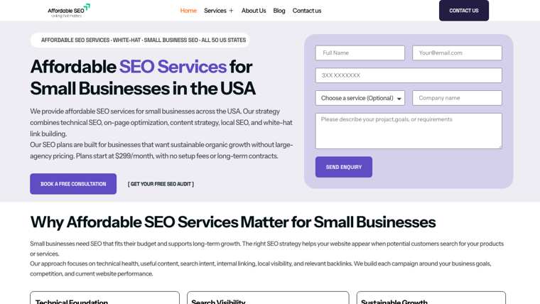 The Affordable SEO Services homepage