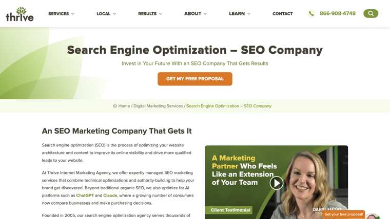 Thrive Internet Marketing Agency SEO services page