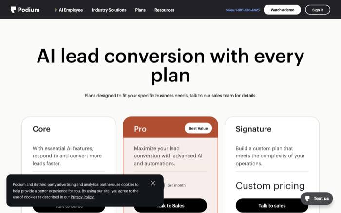 Podium pricing page