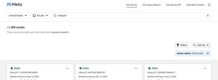 Meta Ad Library search for a brand name